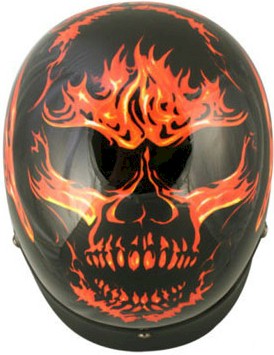 Flaming Evil Skull Half Helmet