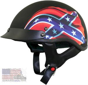 Flat Black Rebel Flag Half Helmet
